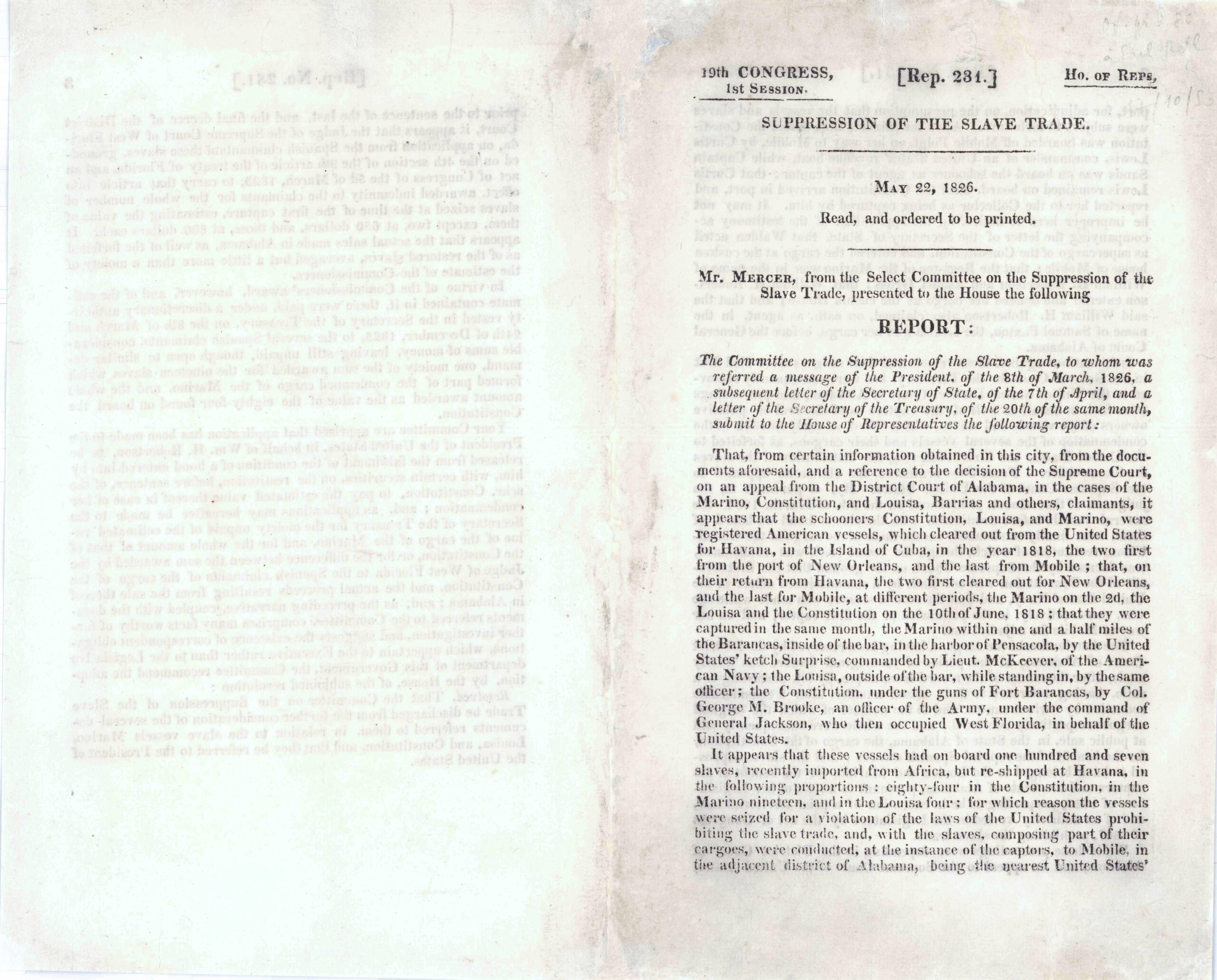 [ÉTATS-UNIS - ESCLAVAGE] Suppression of the Slave Trade 19th Congress, 1st Session – Chambre des Représentants