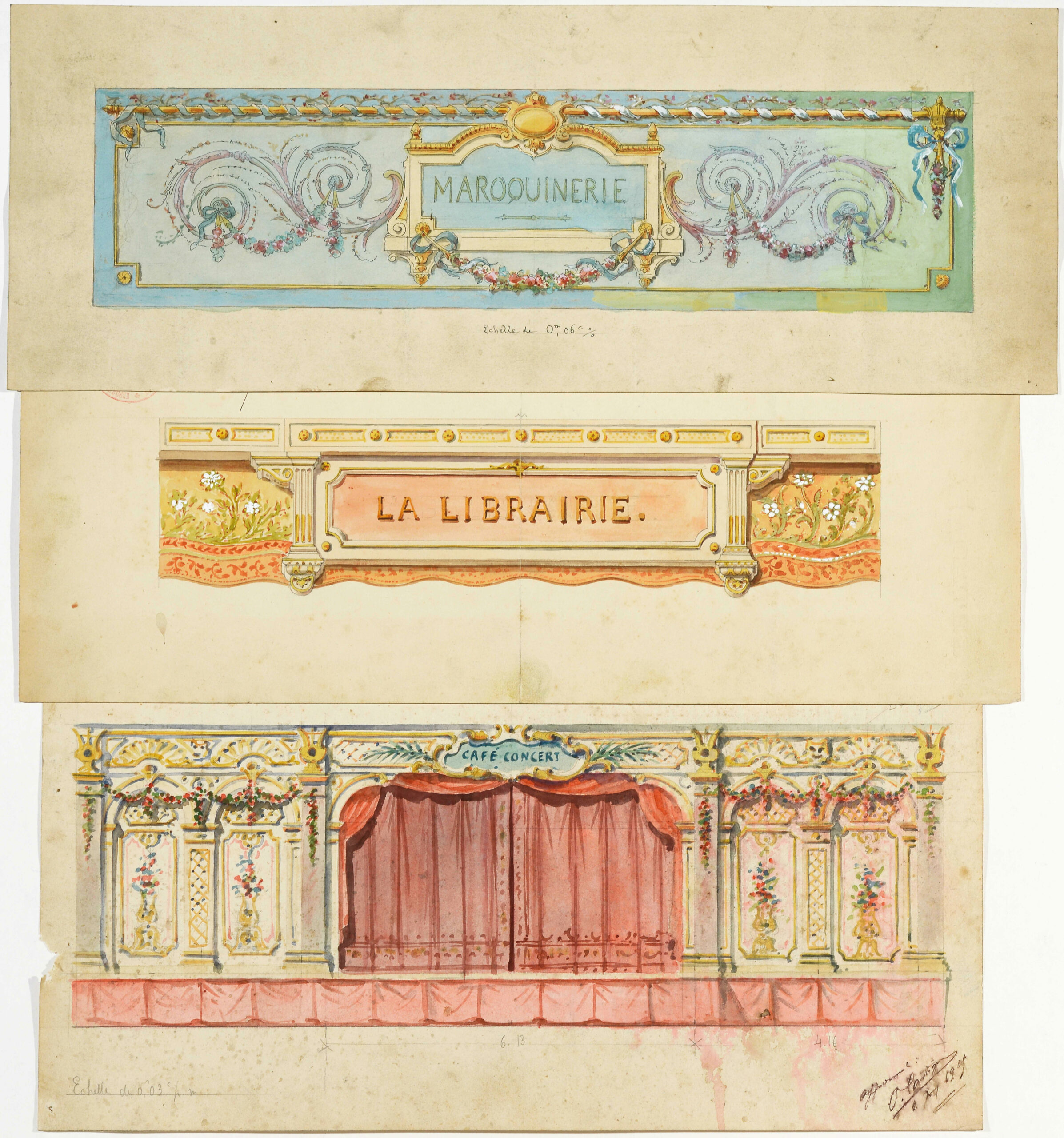 Ensemble de 17 feuilles. Certaines avec le cachet « exposition de l’habitation 1903 »