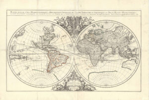 Mappe-Monde Geo-Hydrographique ou Description Générale du Globe Terrestre et Aquatique en Deux Plans-Hémisphères