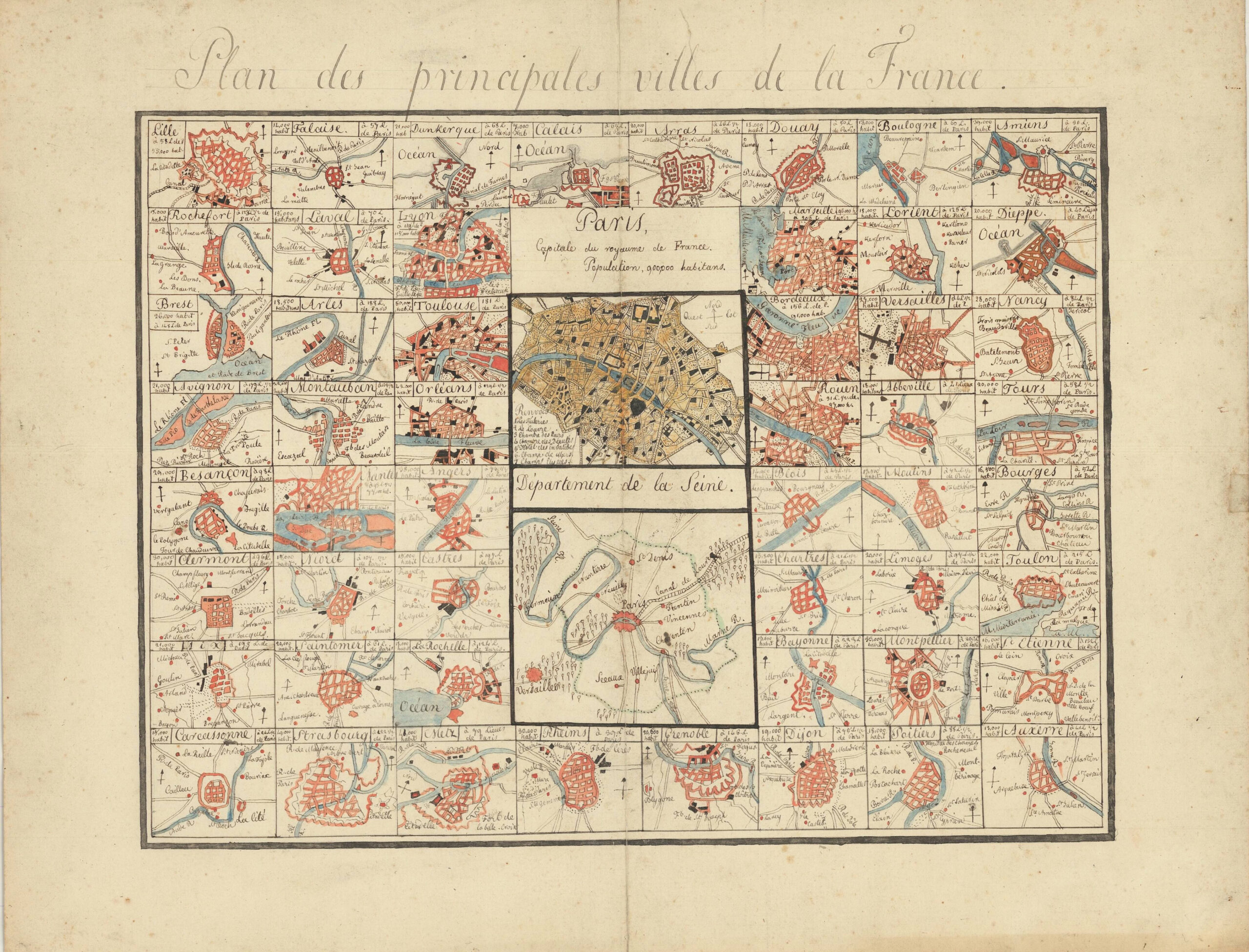 [Manuscrit] Plan des principales villes de la France