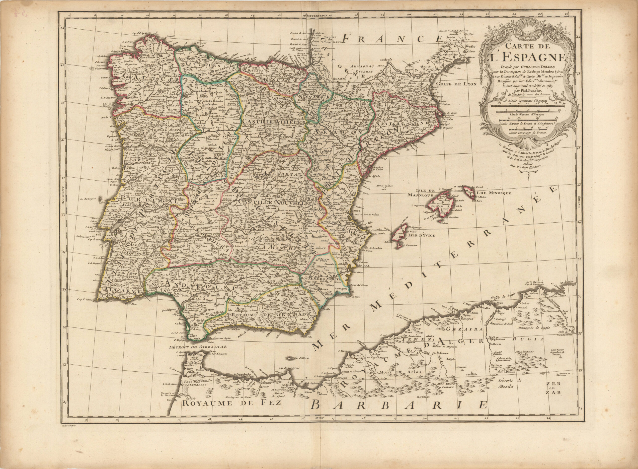 Carte de l'Espagne dressée par Guillaume Delisle sur la description de Rodrigo Mendez Sylva ...