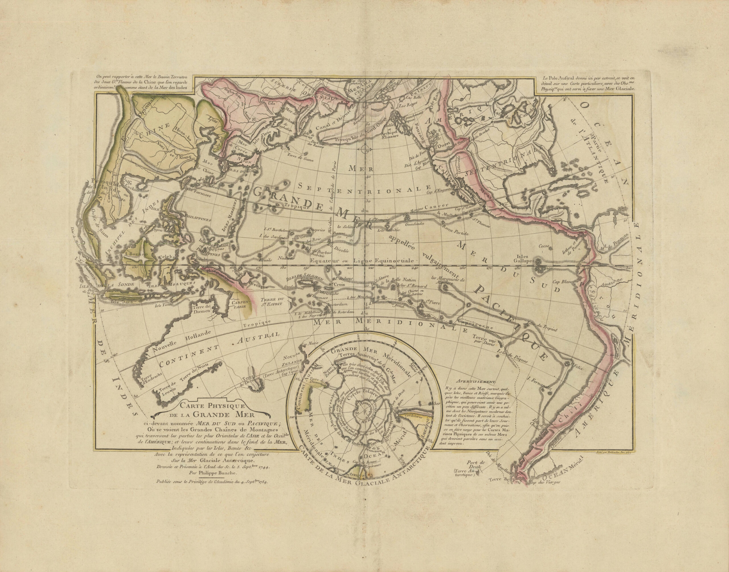 Carte physique de la Grande Mer ci-devant nommée Mer du Sud ou Pacifique...