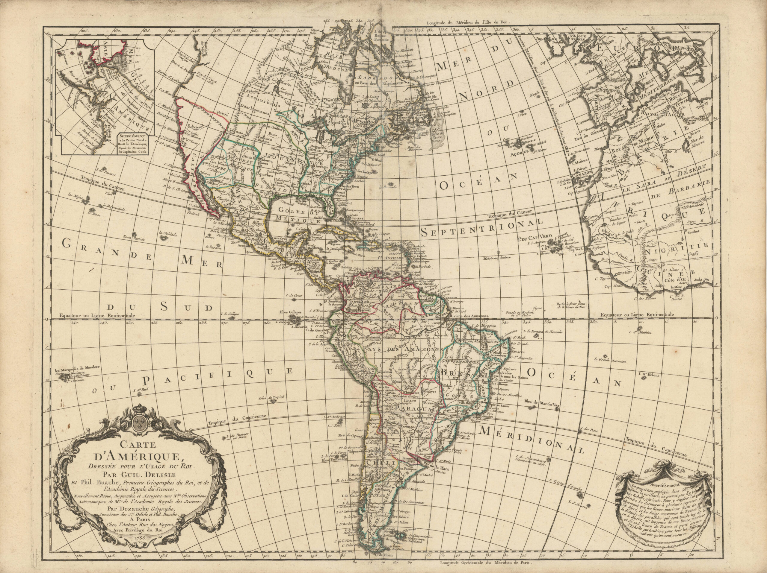 Carte d'Amerique ... nouvellement revue, augmentée et assujetie au Nles observations astronomiques