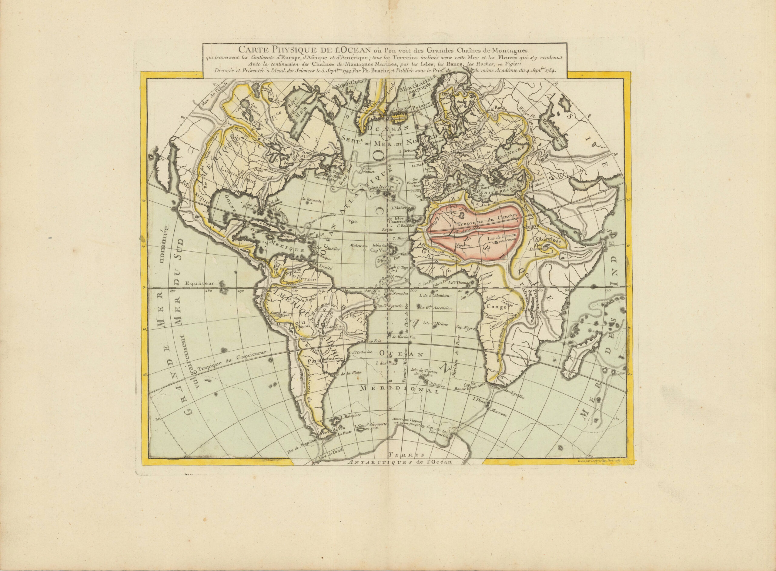 Carte physique de l'Ocean ou l'on voit des grandes chaînes de montagnes...