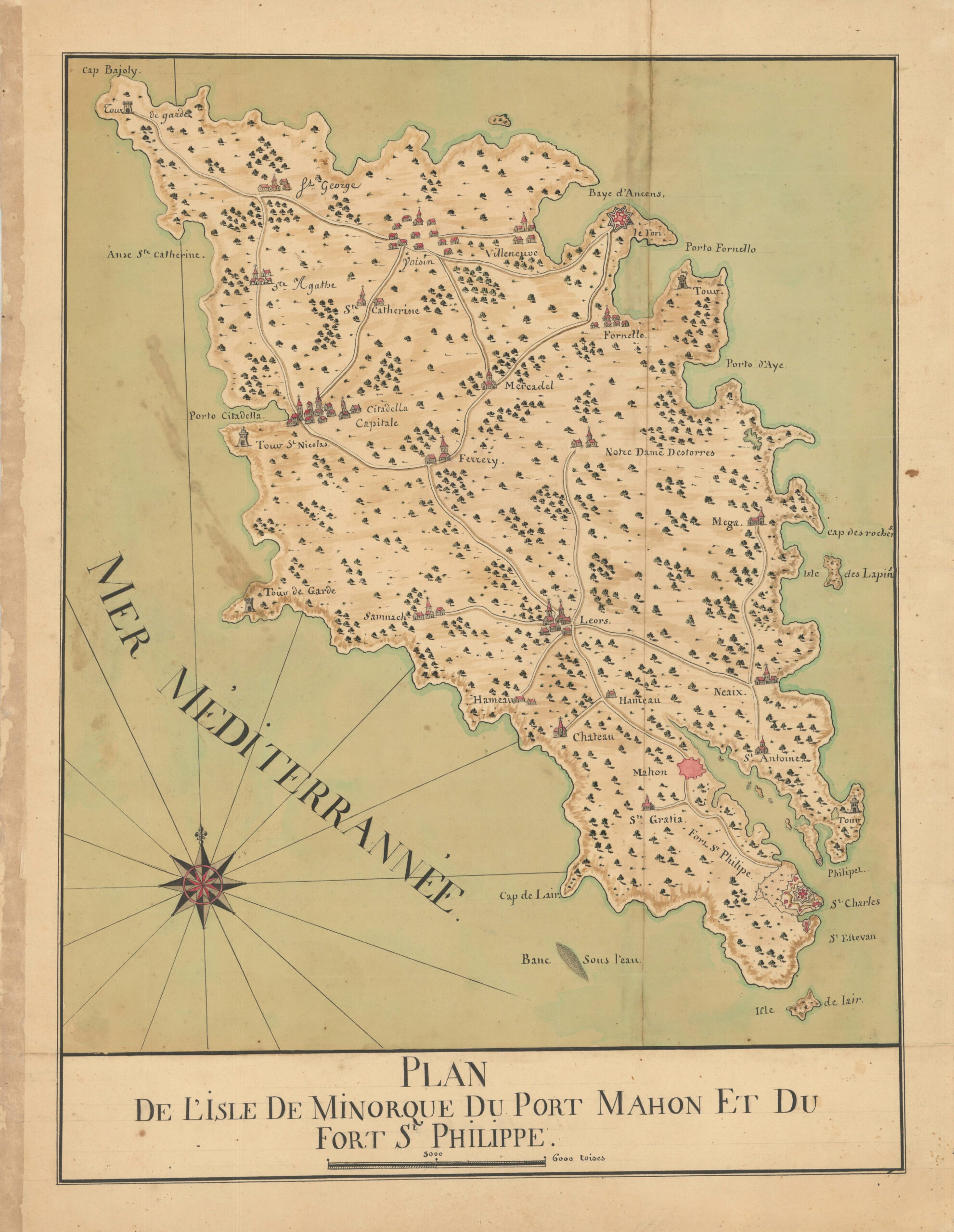 [MANUSCRIT] - Plan de l'Isle de Minorque ...